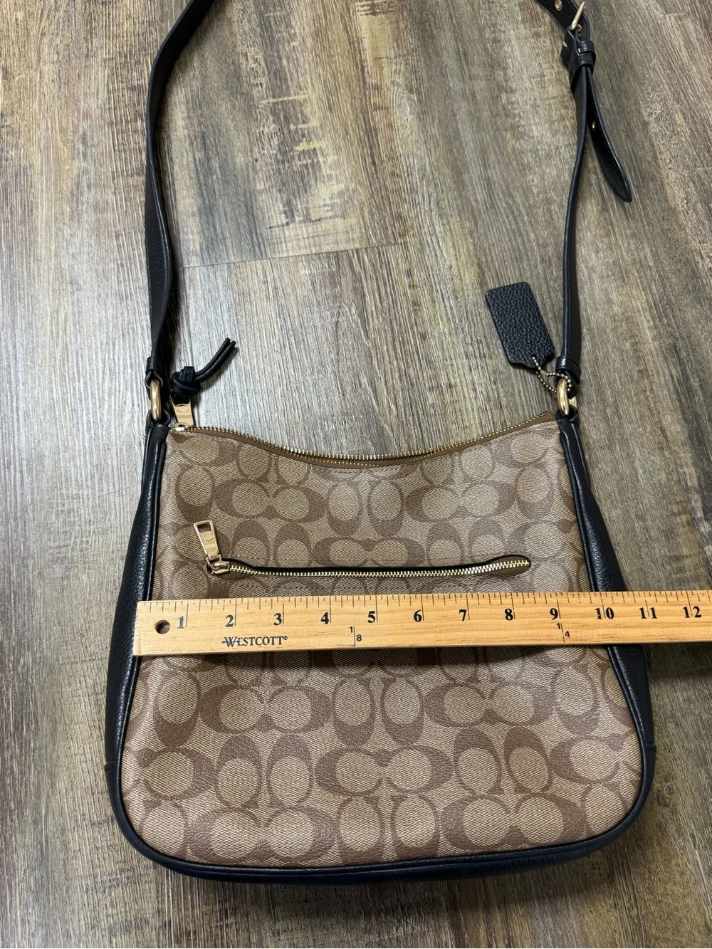 Coach Brown Signature Coated Pebbled Canvas Shoulder Bag Black‎ Trim